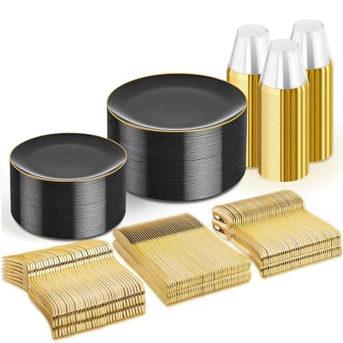 300-Piece Black & Gold Disposable Dinnerware Set