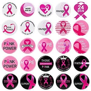 Amazon – 24-Pack Pink Ribbon Breast Cancer Awareness Pins