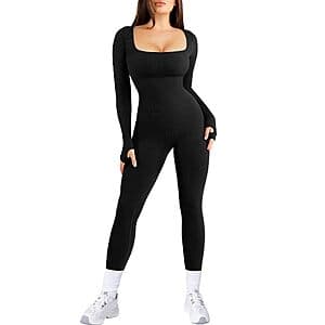Popilush Women's Long-Sleeve Built-In-Bra Jumpsuit