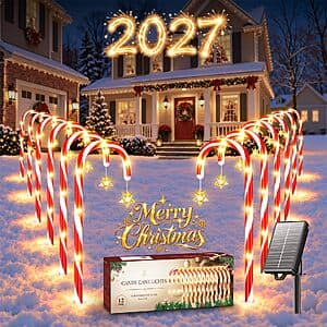 KELME 12-Pack Solar Candy Cane Christmas Pathway Lights