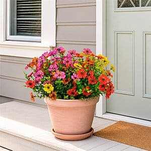 18-Pc Artificial Outdoor Mums & Eucalyptus Flowers
