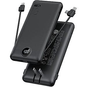 VRURC 10000mAh Travel Power Bank w/ Built-In Plug & Cables