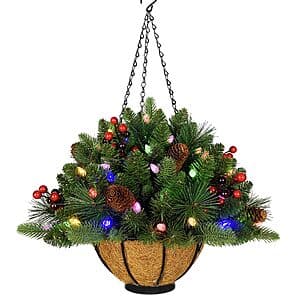 18-Inch Pre-Lit Christmas Hanging Basket