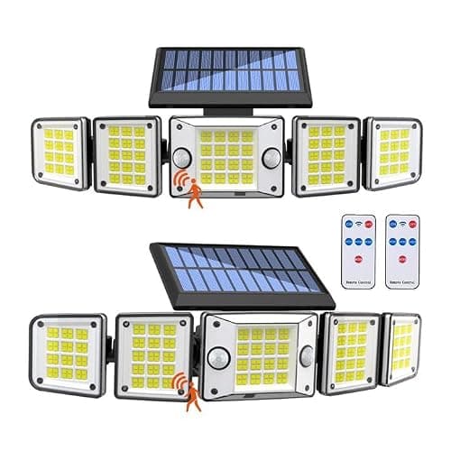 2-Pack 3000LM Outdoor Solar Flood Lights W/Motion Sensor &
