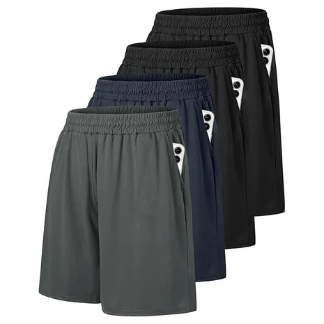 Shorts de baloncesto para hombre, 4 pares con bolsillos