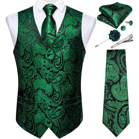 Chaleco y juego de corbata formal paisley para hombre