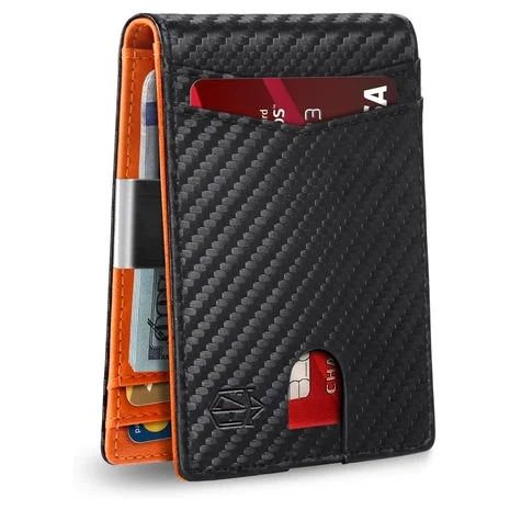 Cartera delgada de cuero con bloqueo RFID y 12 ranuras